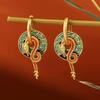 Chinese Dragon Pattern Enamel Dangle Earrings: Retro Palace Style, Multi-wearable Drip Glaze Earrings for Women