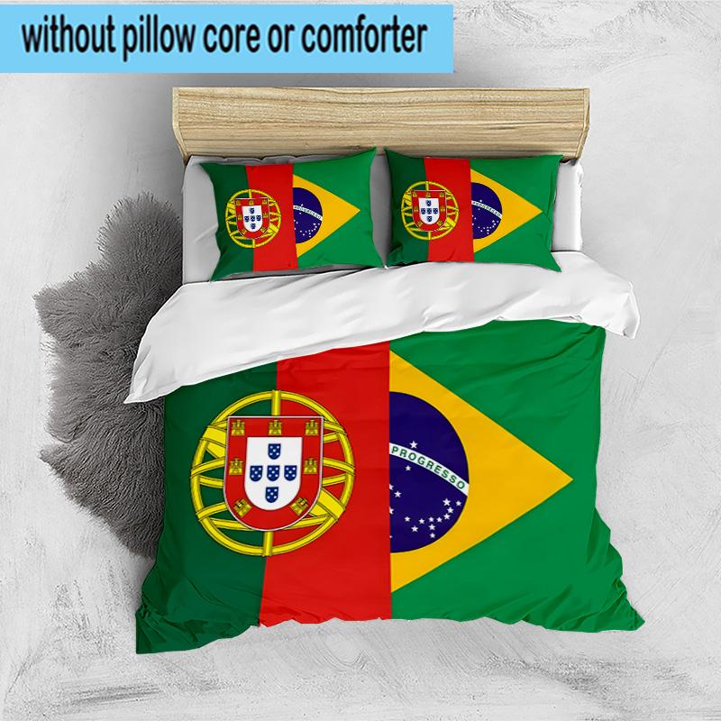 3PCS Flags Of Portugal And Brazil Bedding Set For Bedroom, Dormitory,Including 1pc Duvet Cover And 2pcs Pillowcases Large size Fan gift