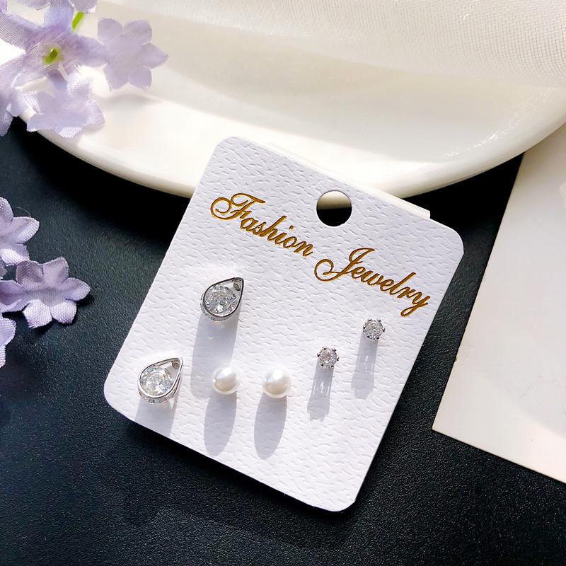 Color Retention Stud Earrings, Fashionable Geometric Zircon Three-Piece Earrings, Simple Trend Jewelry
