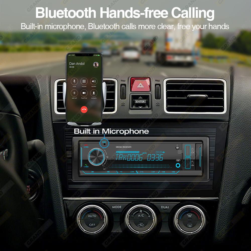 Grandnavi 1 Din Car Radio Audio Stereo FM Aux Input Receiver SD TF USB 12V In-dash MP3 Bluetooth Multimedia Auto Radio Player