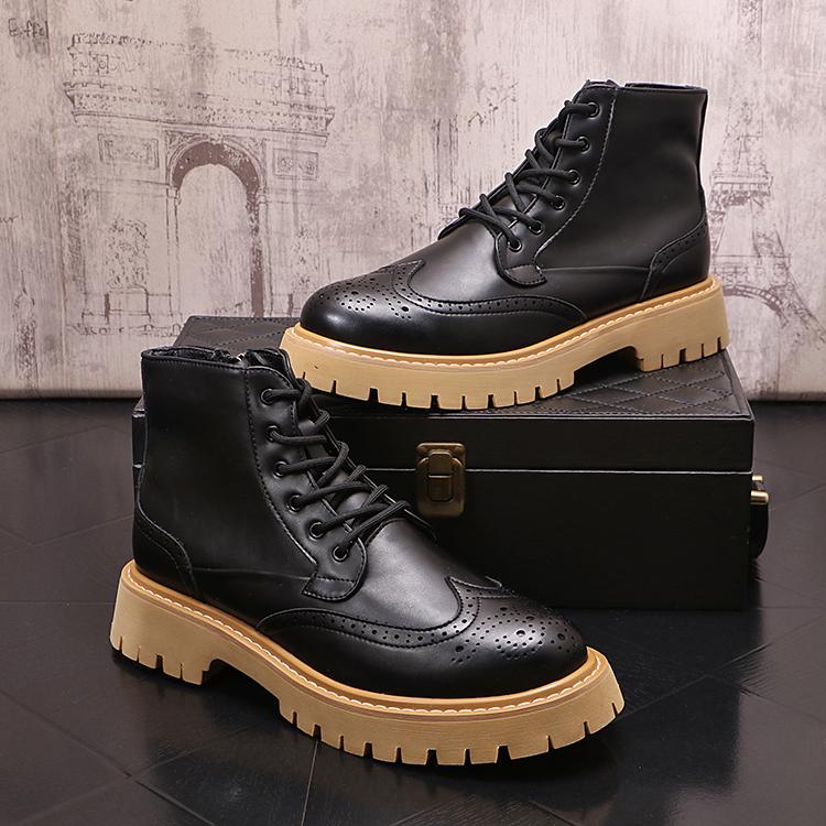 

Мужские ботинки 2024 года, модная повседневная обувь с высоким верхом, нескользящие ботинки на платформе, трендовая обувь для отдыха на открытом воздухе, Chaussure Homme 38 чёрный