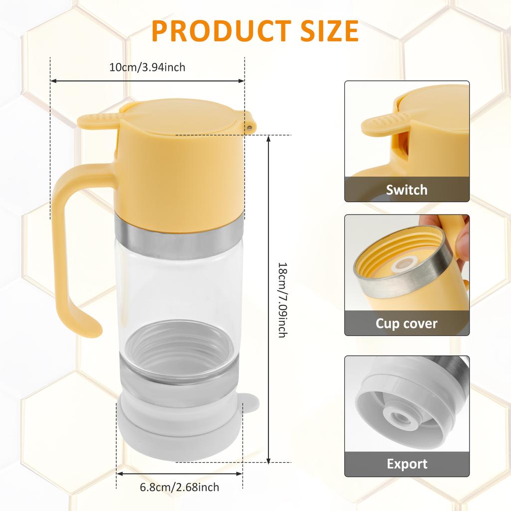 Glass Honey Dispenser with Handle No Drip Oil Jar Cruet BBQ Kitchen Baking Roasting Picnic Multifunctional Maple Syrup Dispenser