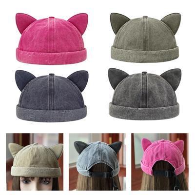 Sweet Cat Ear Decor Beanie Hat Solid Color Anti-uv Beanie Hats for Adult Teenagers Sunproof Without Brim Polyester Hats