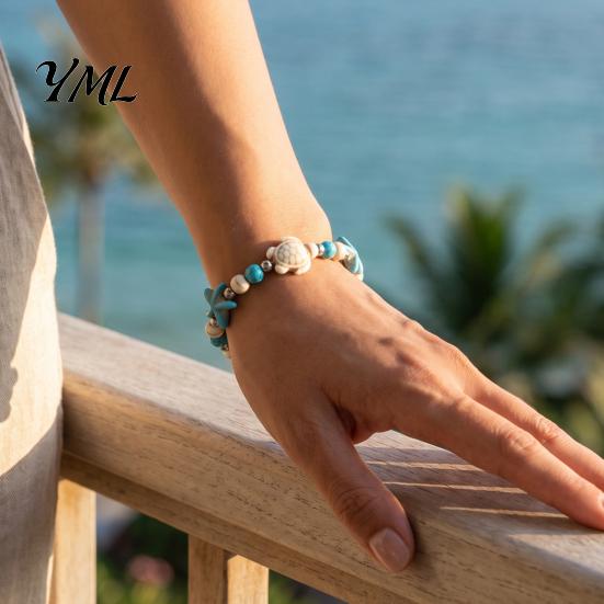 Bohemian Style Vacation Gift Summer Beach Bracelet, Sea Shell Turtle Braided Handmade Woven Boho Coastal Jewelry String Wristband, Adjustable Stretch