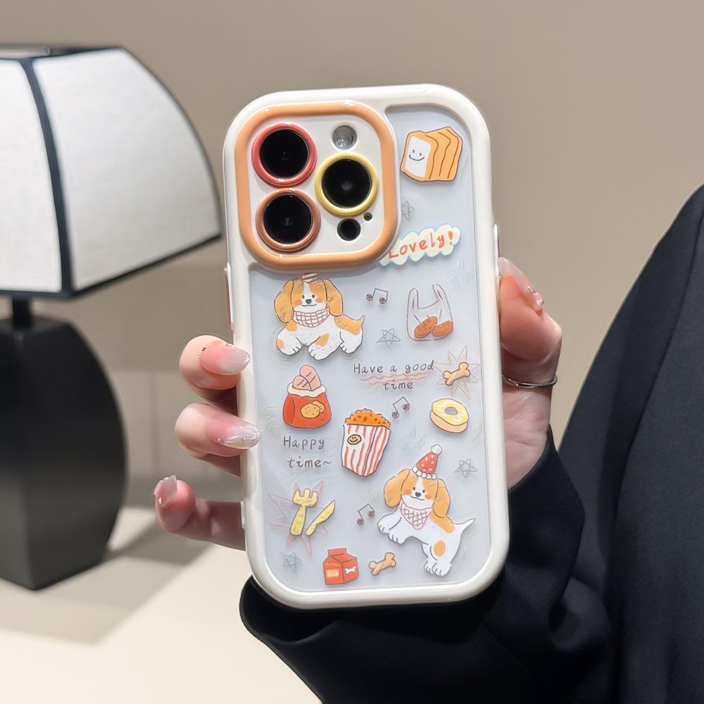 Applicable Apple 16Promax Mobile Phone Case Puppy Holder iPhone15 Cream Case 17 Protective Case Ins Cartoon