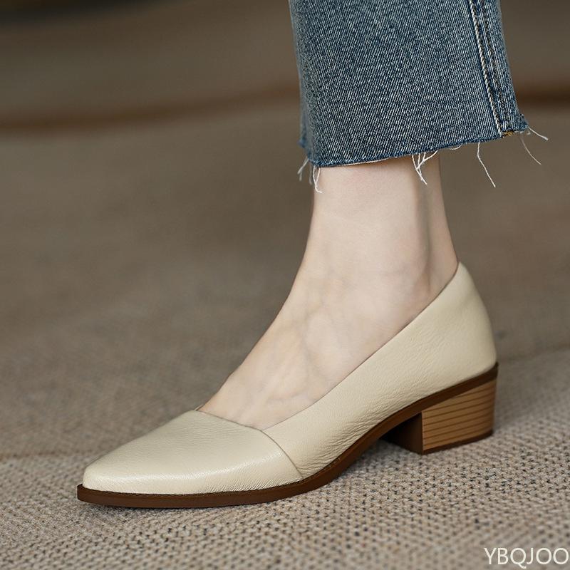 Fashion New Style Spring Elegant Sharp Pointed Single Shoes Women's Fashionable Versatile Pumps Shallow Mouth Women Thick Heel Shoes
