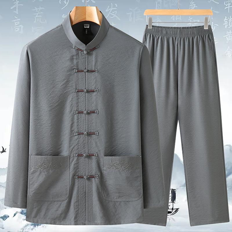 Set Haine Tradiționale Chinezești pentru Bărbați Cămașă Kung Fu cu Cataramă Top Retro Oriental Pantaloni Uniforme Respirabile Tai Chi Hanfu