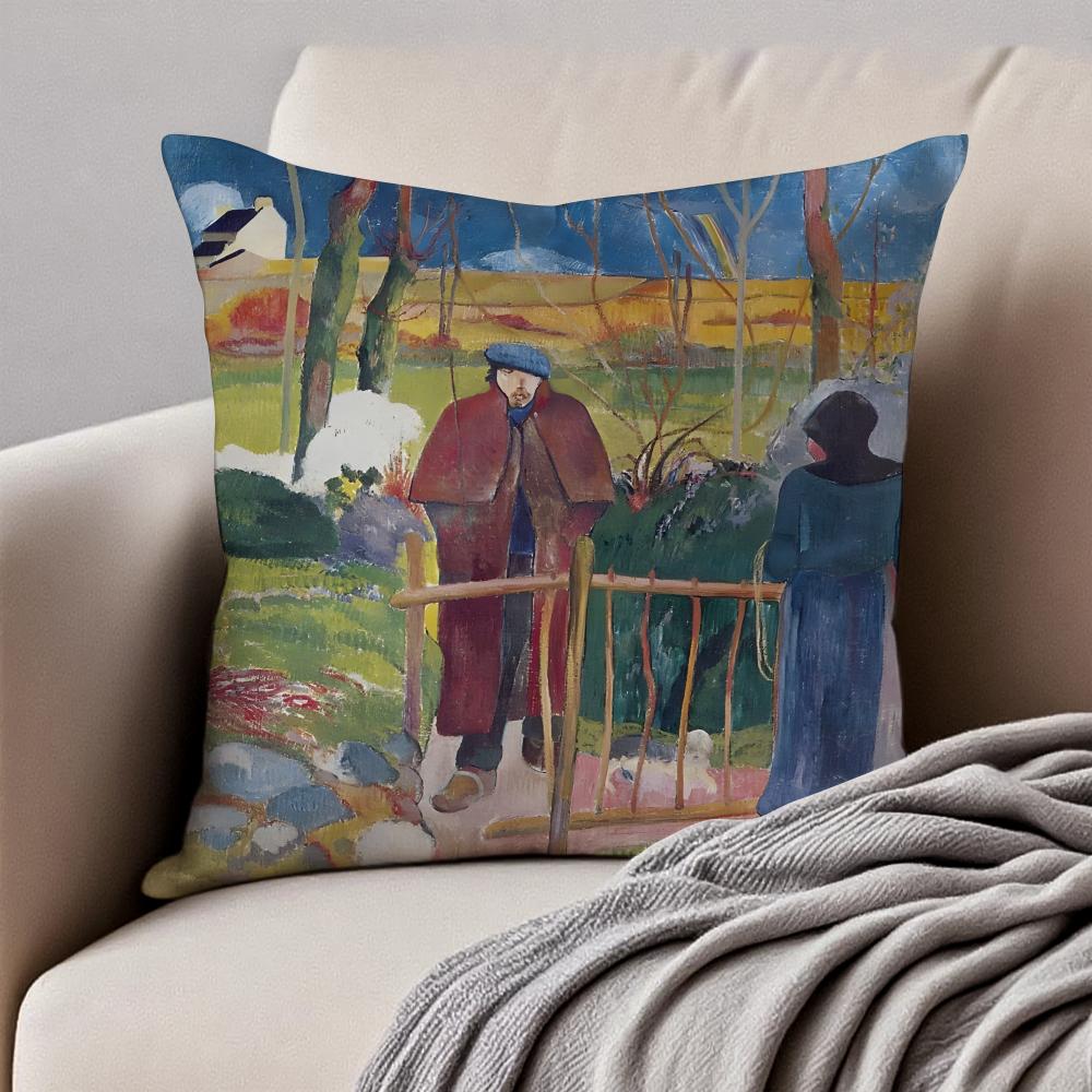 PostImpressionism PPaul Gauguin Cushion Cover Pillowcase Antidustmite Invisible Zipper Short Plush Sofa Cushion