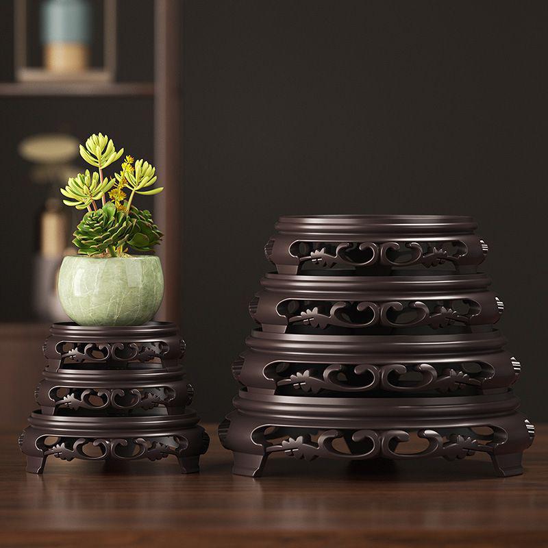 Verdicktes rundes Vasen-Tablett für Blumentöpfe & Aquarien mit einzigartigen Steinen