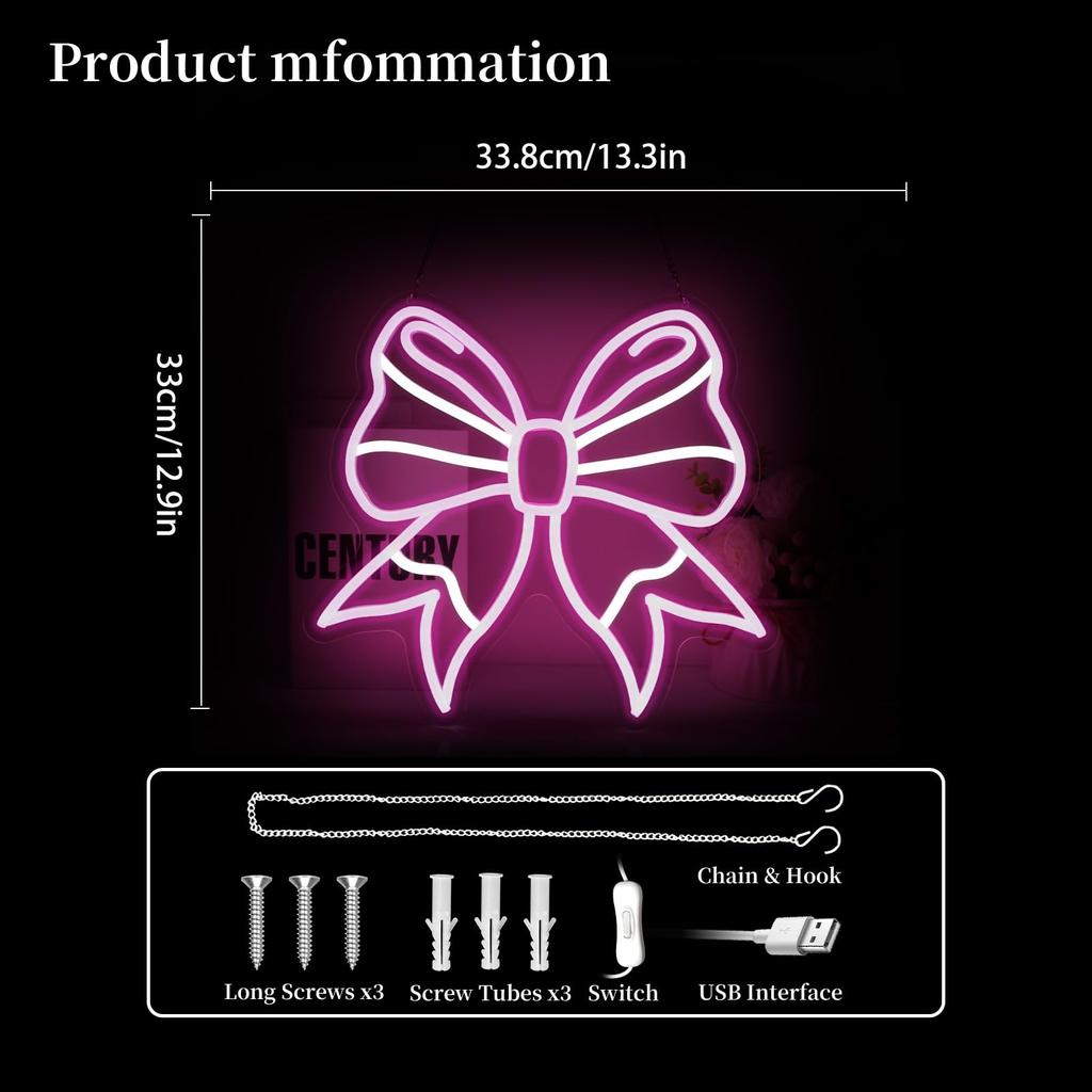 Bow Neon Sign Led Neon Lights Neon Signs for Wall Decor Light Up Sign for Birthday Party Club Gift