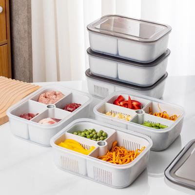 Kühlschrank-Aufbewahrungsbox mit 4 Fächern, für Lebensmittel, Gemüse, Obst, Kühlschrank-Organizer, Abflusskorb, für Fleisch, Zwiebeln, Ingwer, durchsichtiges Gemüsefach
