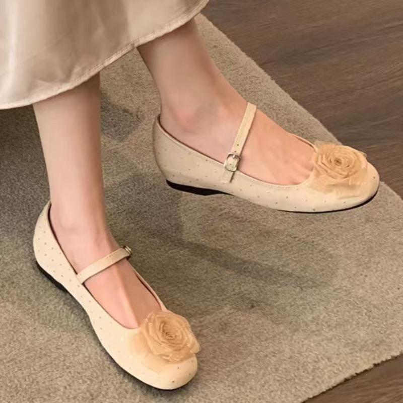 Cloth Shoes New Summer Square Head Shallow Mouth Fabric Lace Flowers Soft Sole Anti-slip Wear-resistant Flat Shoes