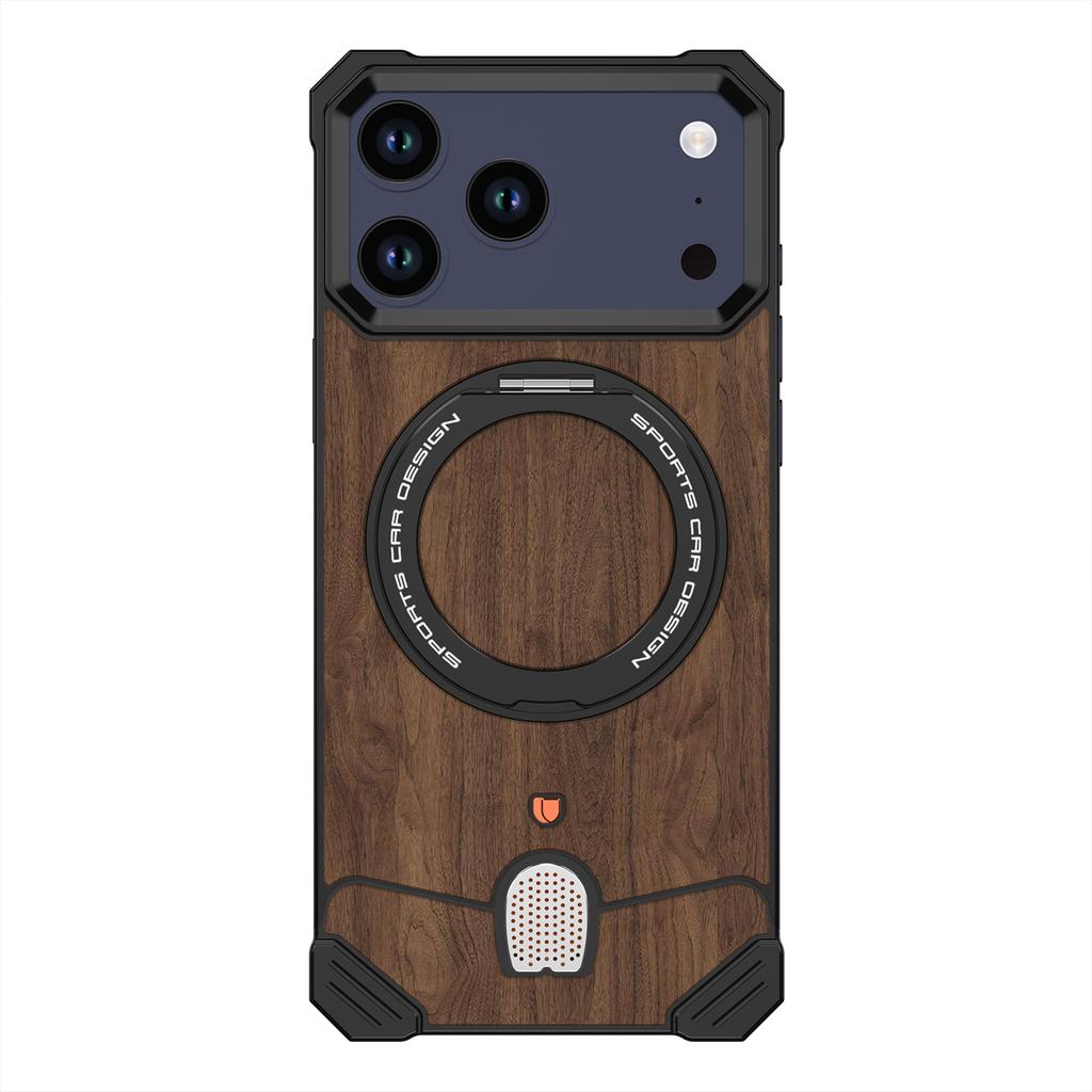 Legiertes Holzgehäuse für iPhone 17 Pro Max 17 Pro Hülle Magnetisch für Magsafe Holzständer Halter Mechanischer Verschluss Walnussschale Funda