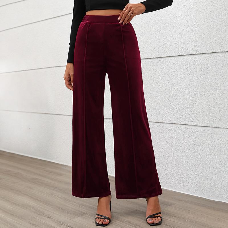 Letní dámské dlouhé kalhoty Commuter Style Temperament Velvet Wide Leg Kalhoty s vysokým pasem