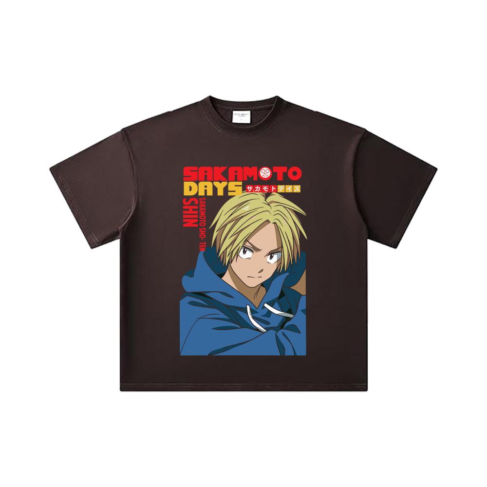 260 GSM Double Yarn 32 Count 100% Cotton Sakamoto Days V8 Shin Print Unisex Heavy Cotton T Shirt