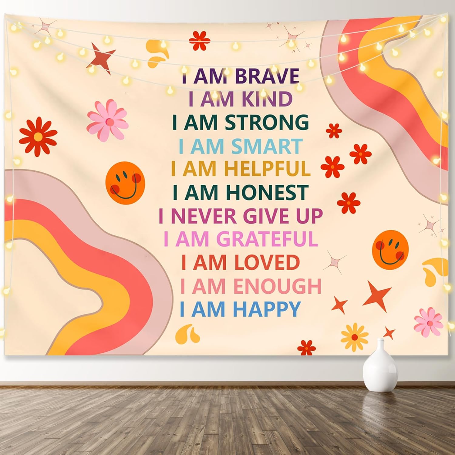 Rainbow inspirational tapestry wall hanging quotation positive affirmation inspirational classroom tapestry aesthetic 100X70CM