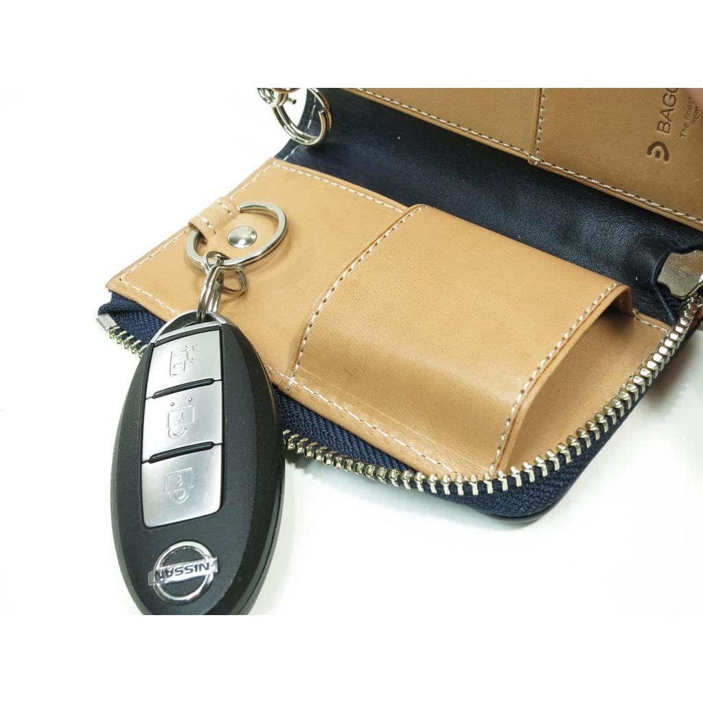 Baggy Port Key Case, Indigo-Dyed Leather with Straight Embossed Pattern, Men's, Women's, Unisex, Key Ring, ZYS-293 (Dark Blue)