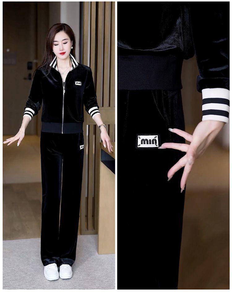 2024 Winter Gold Velvet Slim Fit Casual Two-Piece Suit with Zipper