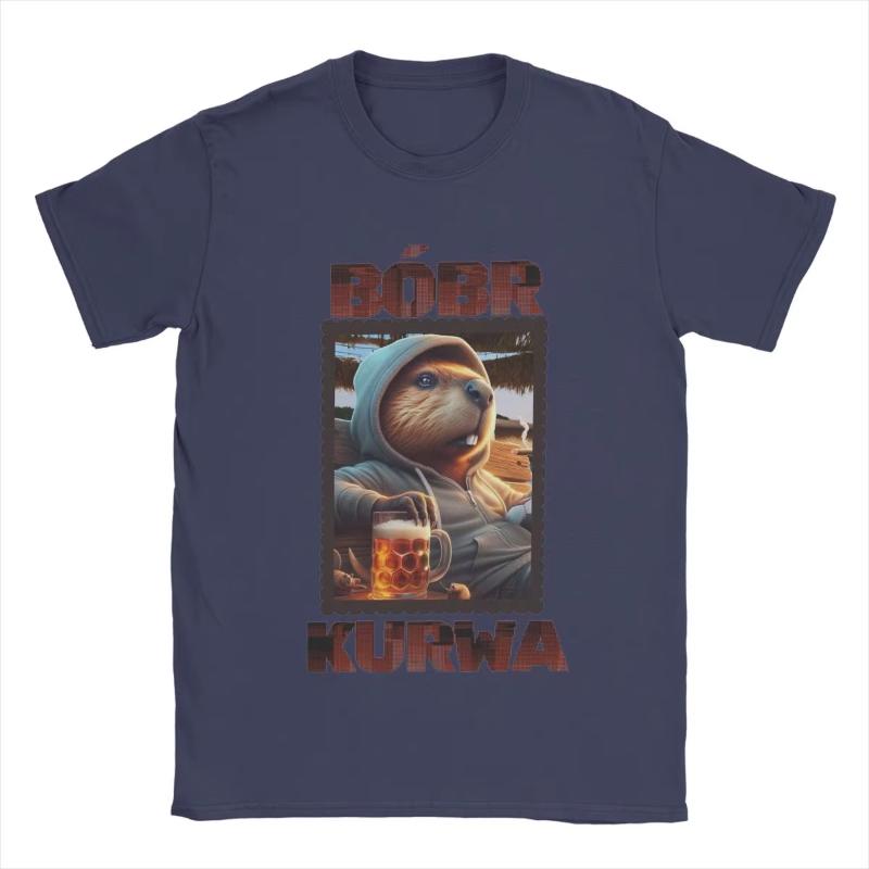 Bobr Bober Kurwa Beaver Boberek Beer And Football TShirts for Unisex Pure Cotton T Shirts Short Sleeve Tee Shirt Party Clothes