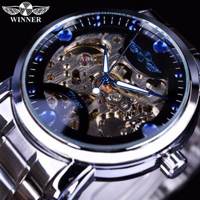 Gewinner, modischer, lässiger Stil, vollautomatische mechanische Uhr mit Aushöhlung