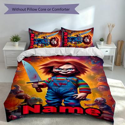 3pcs Custom Name Chucky Set,Includes 1 Duvet Cover and 2 Pillowcases,All-season Bedroom Decor