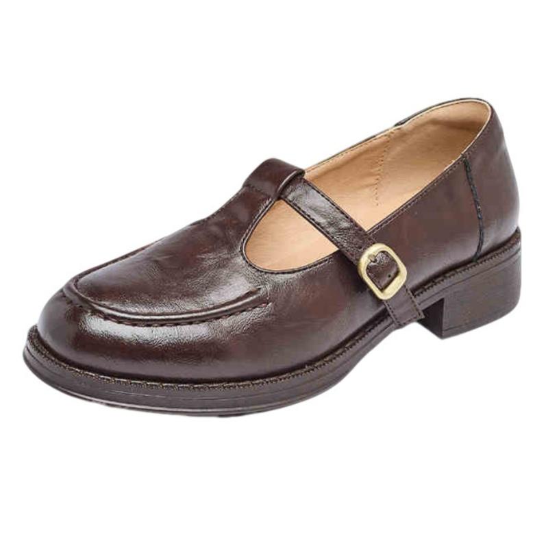 Fashion Leather Women's Flat Shoes 2025 Mary Jane Spring And Autumn Fashion Round Toe Shoes Buckle Comfortable Women Flats Shoes