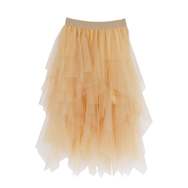 Women's High-Waisted Irregular Mesh Layered Skirt - Mid-Length Slimming Fairy Fluffy Design