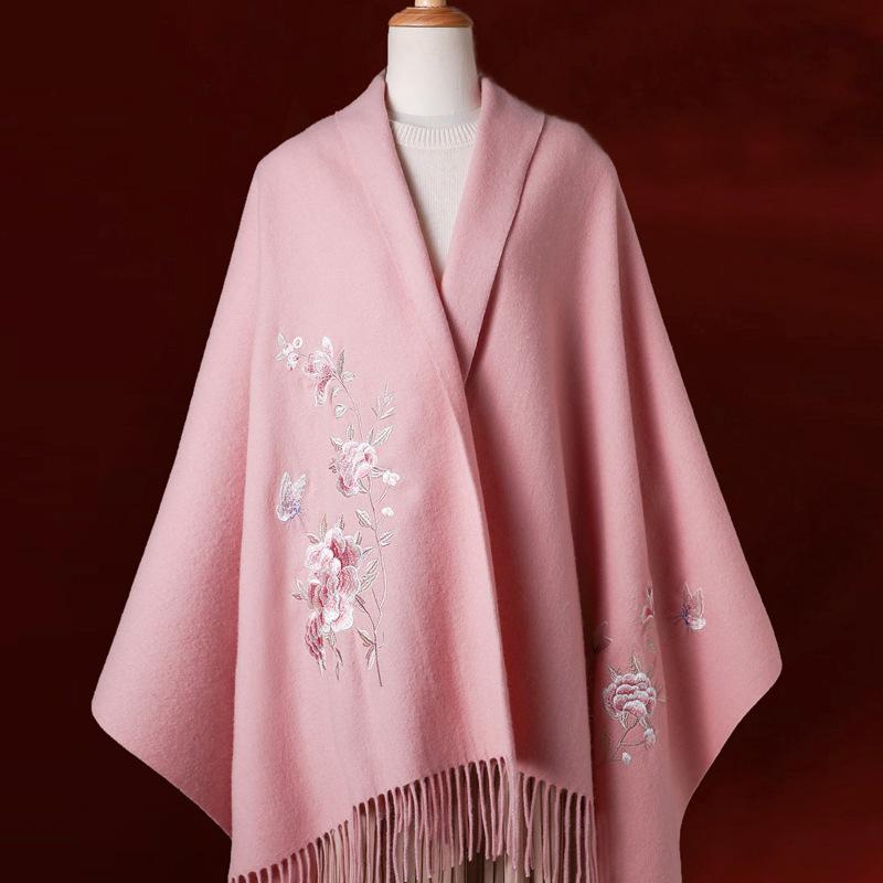 Wool Embroidery Shawls Female Designer Women Winter Scarf Pashmina Flower Bufandas Foulard Warm Hijab Wraps Travel Stoles