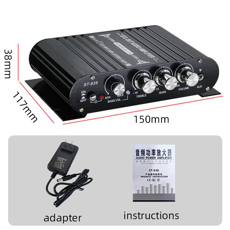 ST-838 2.1 Channel HiFi Power Amplifier, Low and High Frequency Adjustment, 80W * 2 Stereo Sound Amplifier, Mini Multimedia Play