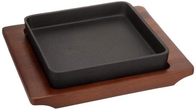 Steak Tabağı Demir Tabak IH Uyumlu Ahşap Standlı Kare Steak