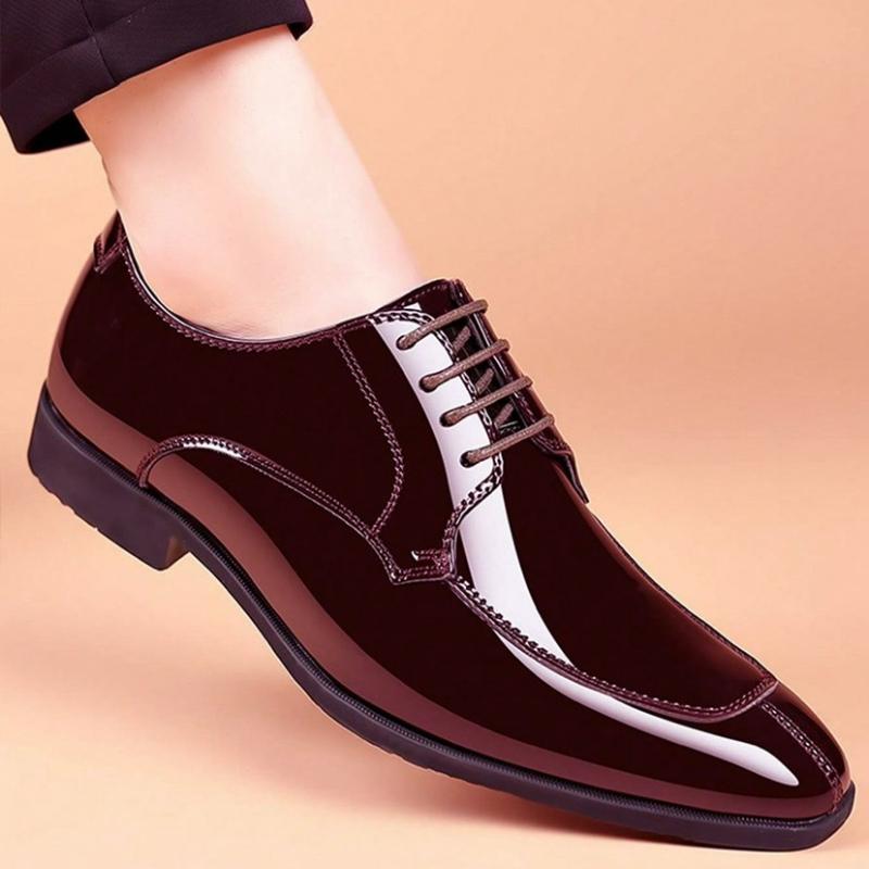 Men Dress Shoes Patent Leather Men Shoes Pointed Toe Oxford Shoes Men Wedding Party Shoe Business Soft Sole Casual Shoe