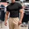 Men Casual T-shirt Half High Collar Short Sleeve Slim Fit Pullover Tops Solid