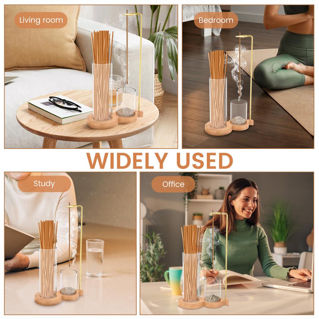 New Incense Holder for Sticks Anti-Ash Flying Incense Burne with Glass Ash Catcher and Sticks Organizer for Yoga Spa Home Decor