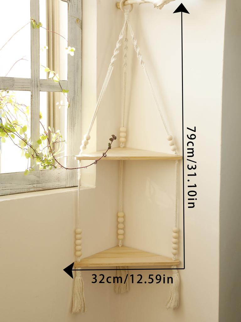 1/2/3-tier Hand Woven Corner Storage Rack Boho Room Floating Wall Shelf Home Decorations Display Stand For Craft Potted Plants
