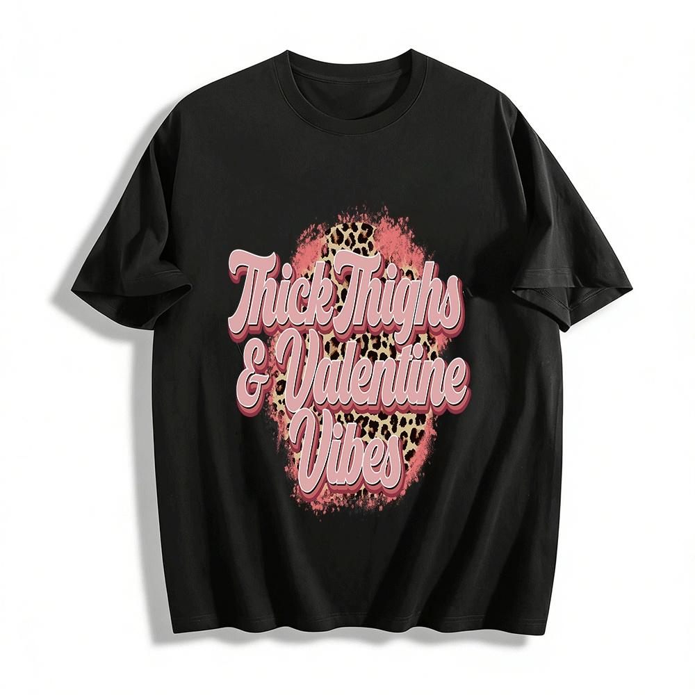 Thick Thighs Valentine Vibes Leopard Print Casual Top Pure cotton T-shirt XXS