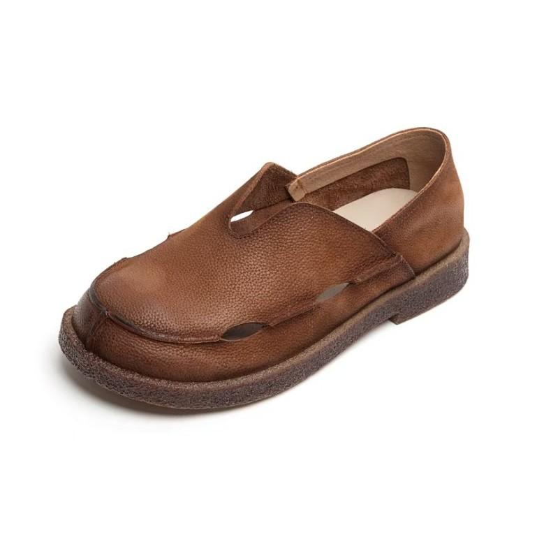 The first layer of cowhide retro soft-soled single shoes for women's summer new hollow breathable sen women's shoes, one pedal for women's shoes