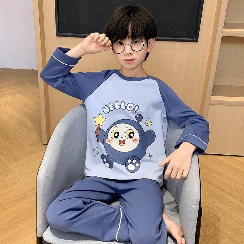 Children's Cartoon Long Sleeve Pajama Set - Round Neck, Plus Size, Teen & Kids