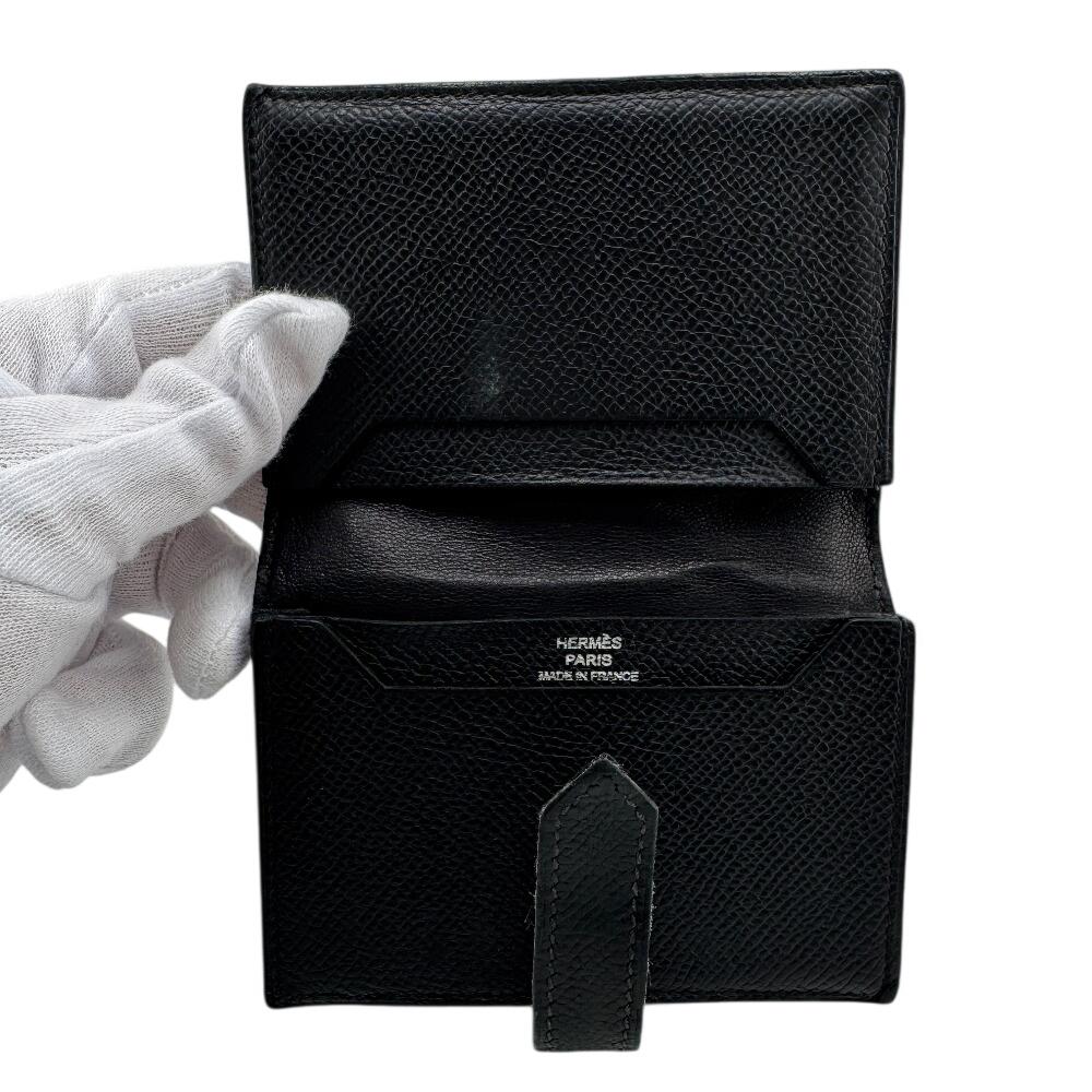 HERMES Bean leather Card Case black leather unisex Used