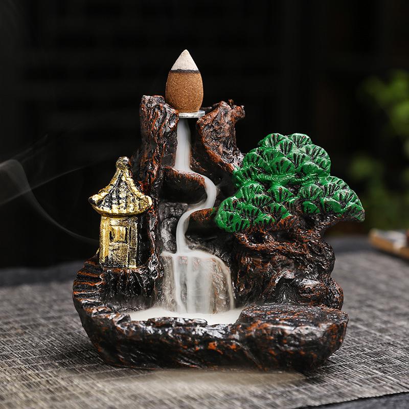Zen Resin Backflow Incense Burner - Decorative Mountain Design for Home or Office