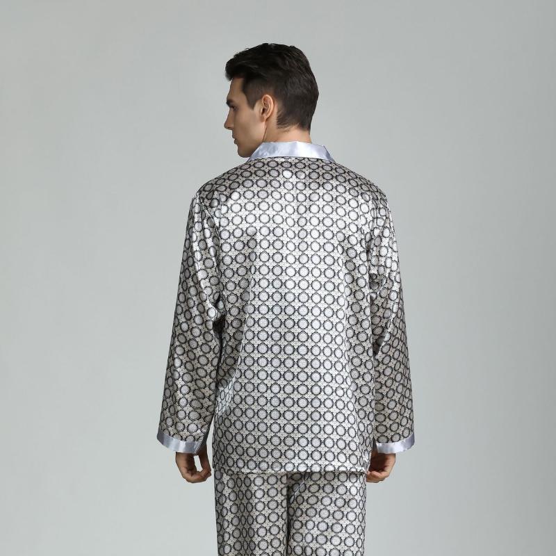 2025 Nieuwe heren pyjamaset met lange mouwen, zijden satijn, klassieke print, luxe zijden pyjamaset, nachtkledingset