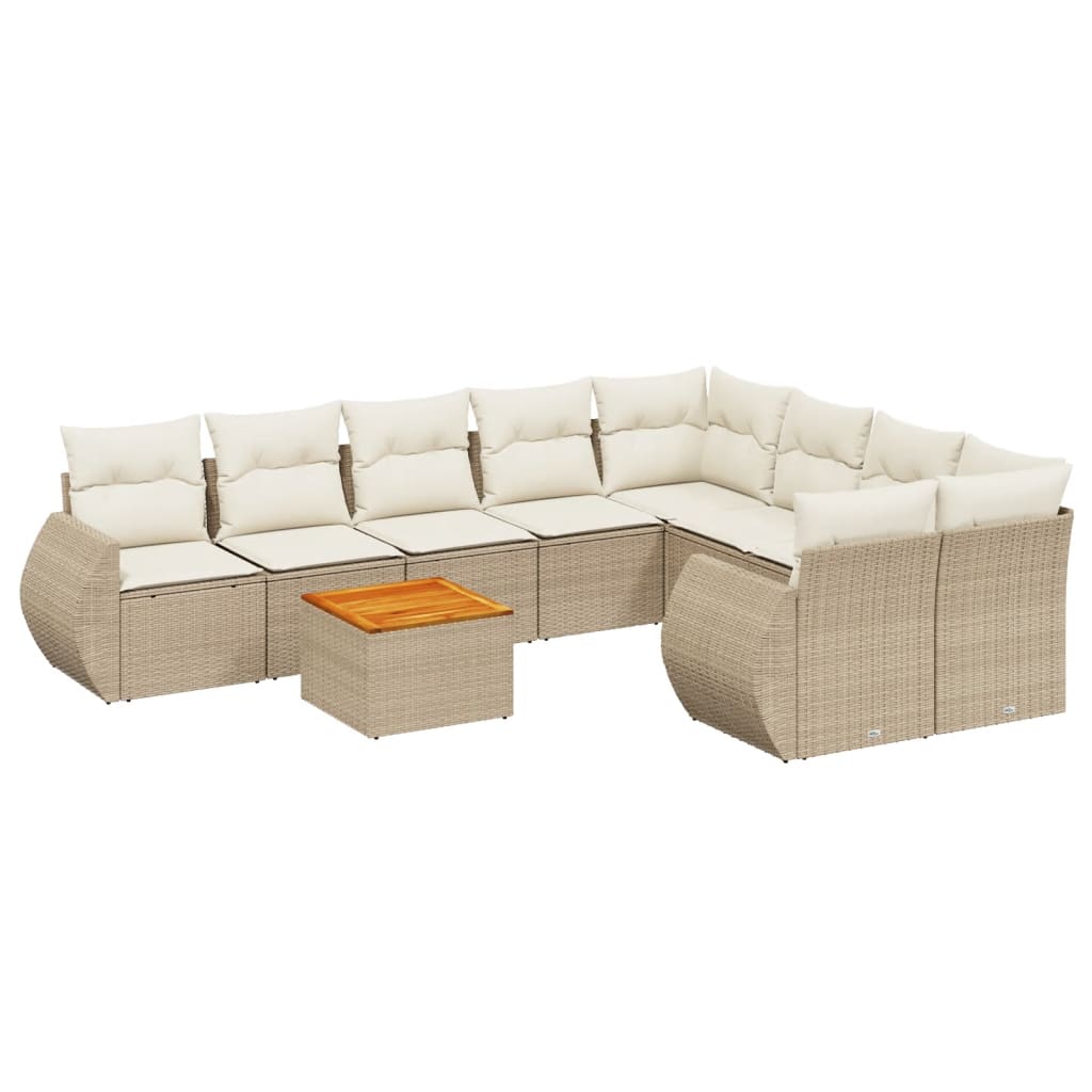 Vidaxl 9-Cz. Garden Furniture Set With Cushions, Beige, Poly Rattan