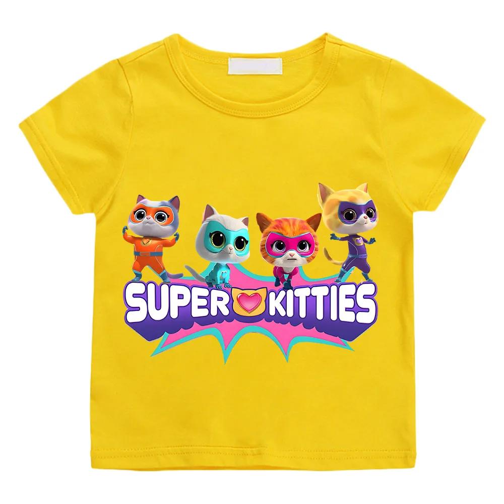 SuperKitties kreslený potisk letní 100% čistá bavlna s krátkým rukávem ležérní top