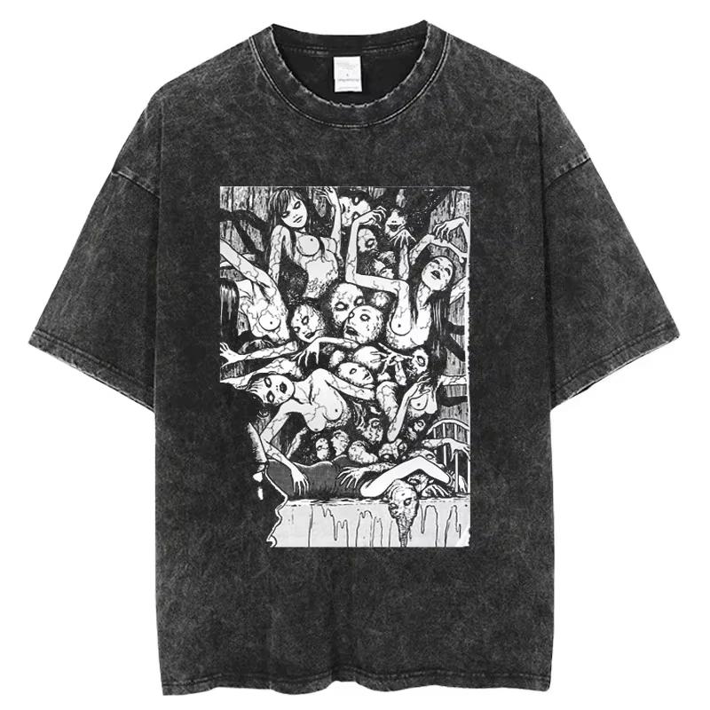 Hot Sale Horror Manga Tomie Graphic T-shirt Men Women T Shirt Hip Hop Y2k Washed Oversized Tee Hip Hop Gothic Cotton T-shirts