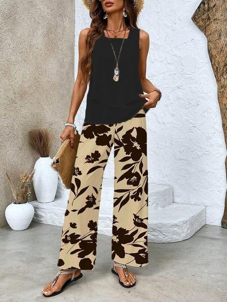 European and American new 1D printing women's fashion sleeveless trousers suit spring and summer women's suit