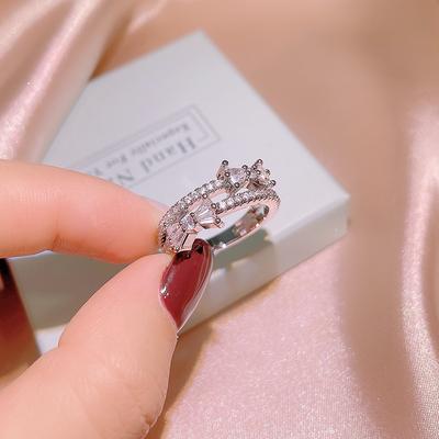 New Fashion Japanese Korean European and American Trendy Exquisite Bow Zircon Temperament Versatile Closed Mouth Ring Ring for Women