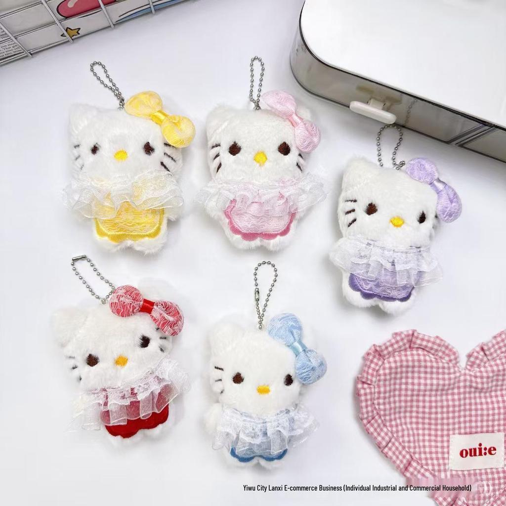 Squeaky Lace Skirt Cat Plush HelloKitty Pendant - DIY Kitten Doll Accessory