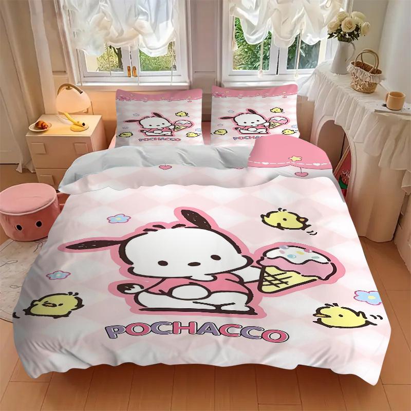 3pcs Pochacco's Sweet Adventure Sanrio Bedding Set Includes 1 Quilt Cover and 2 Pillowcases, Comfortable Bedding with Stylish Design for Bedroom S076
