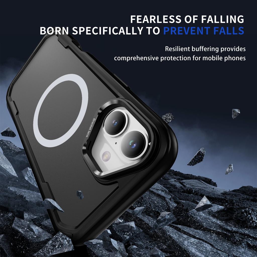 For iPhone 16 Case Compatible with MagSafe Lens Frame Kickstand TPU + PC Shockproof Phone Cover