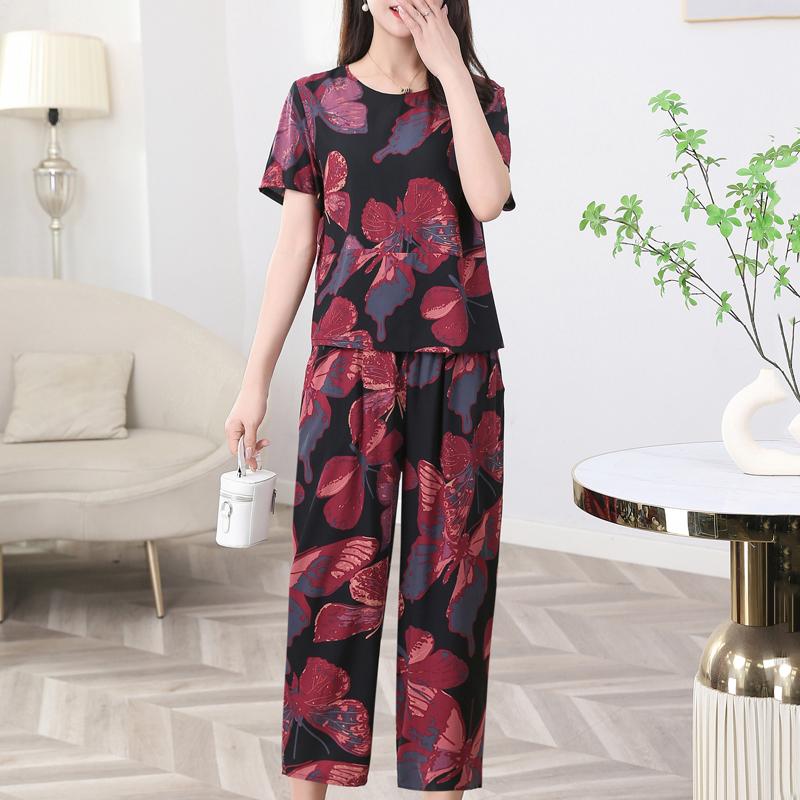 Dámská dvoudílná sada pro větší velikosti, letní vintage oblečení, volné ležérní kalhoty