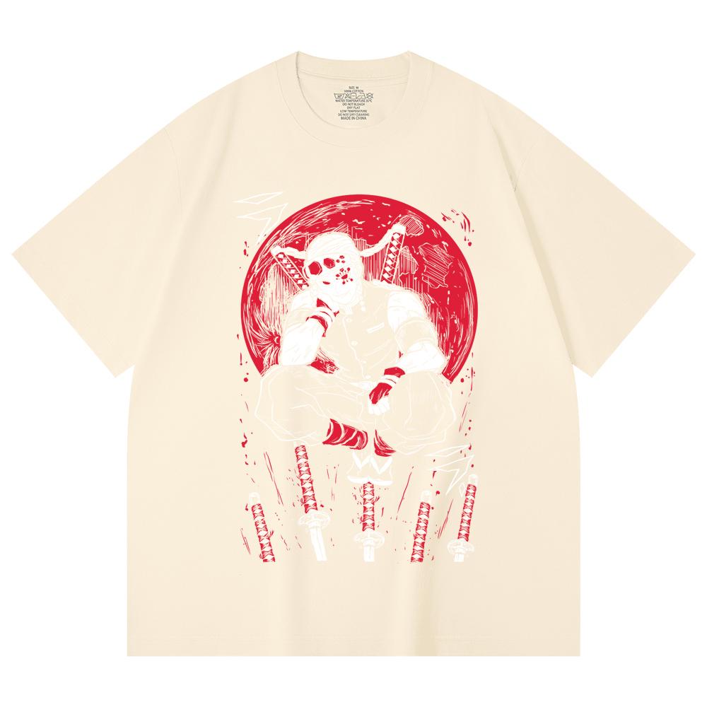 

230 Gsm 100% Cotton Demon Slayer V48 Uzui Print Unisex Heavy Cotton T Shirt XS абрикосовый